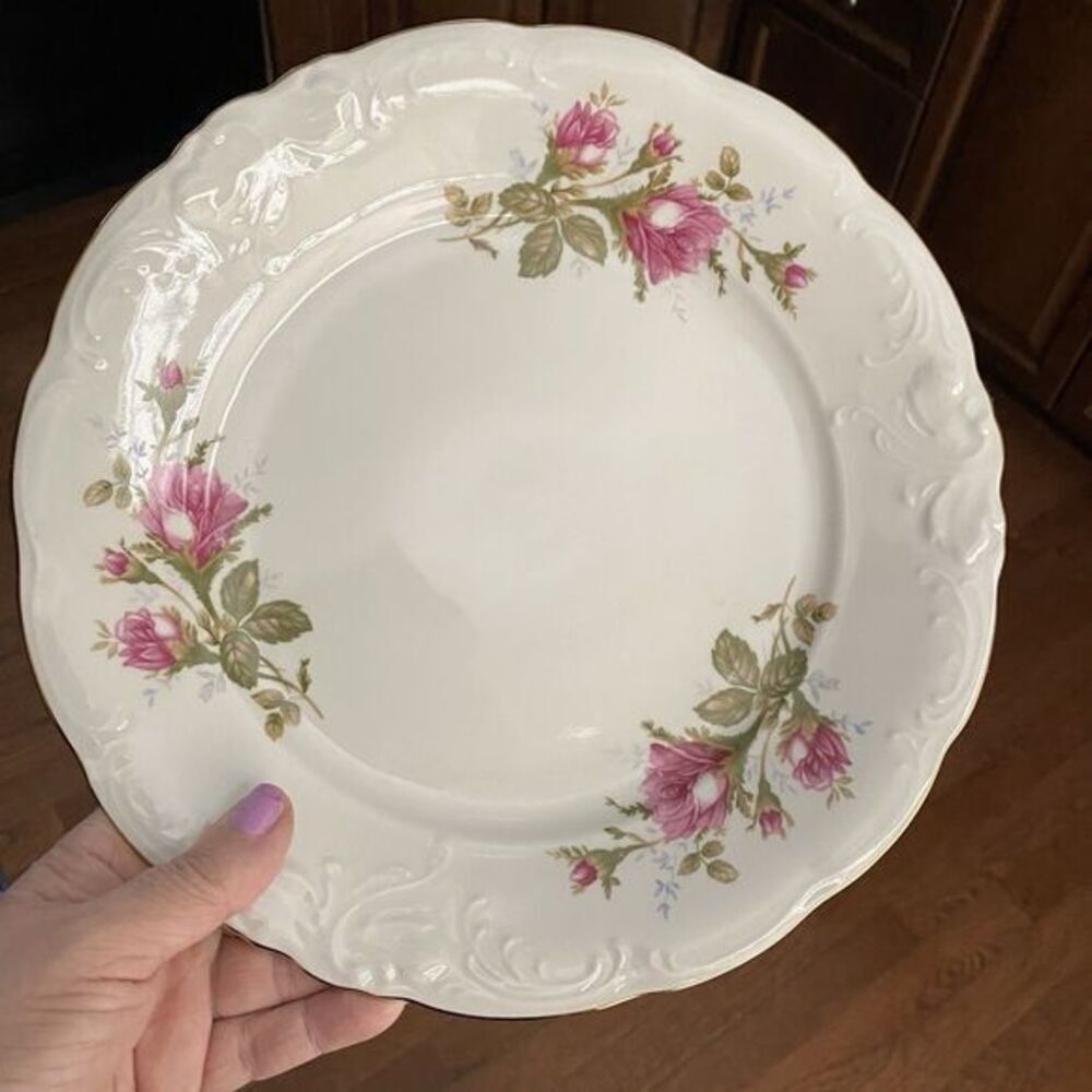 Wawel Pink Pompadour Rose Porcelain 10.5" Dinner Plate Poland Gold Trim Replace